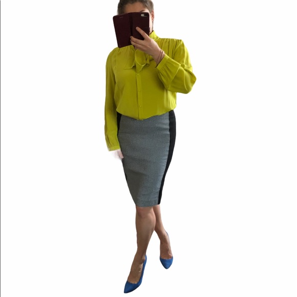 Olsen Europe Black Pencil Skirt Black And White Checkered Middle Panel Size 8 - Picture 2 of 15